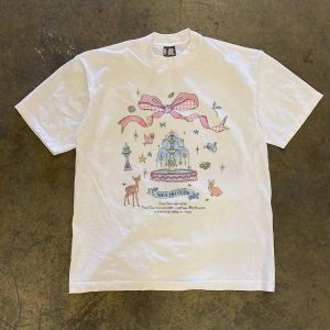 Áo Thun In Họa Tiết Bướm Hươu Thỏ Chim Vintage