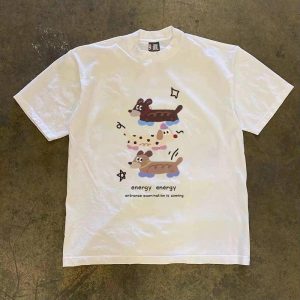 Áo Thun In Họa Tiết Chó Xúc Xích Hoạt Hình Retro
